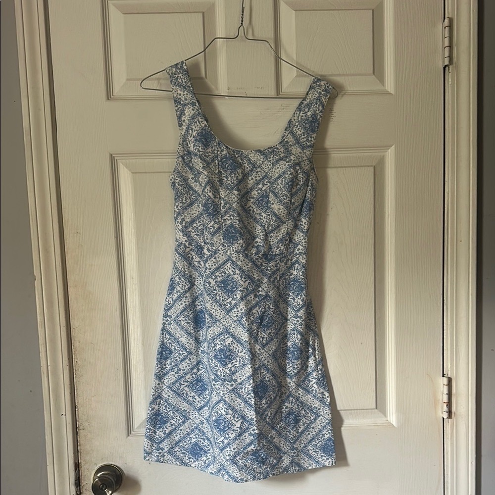 Chic Blue Patterned Mini Dress